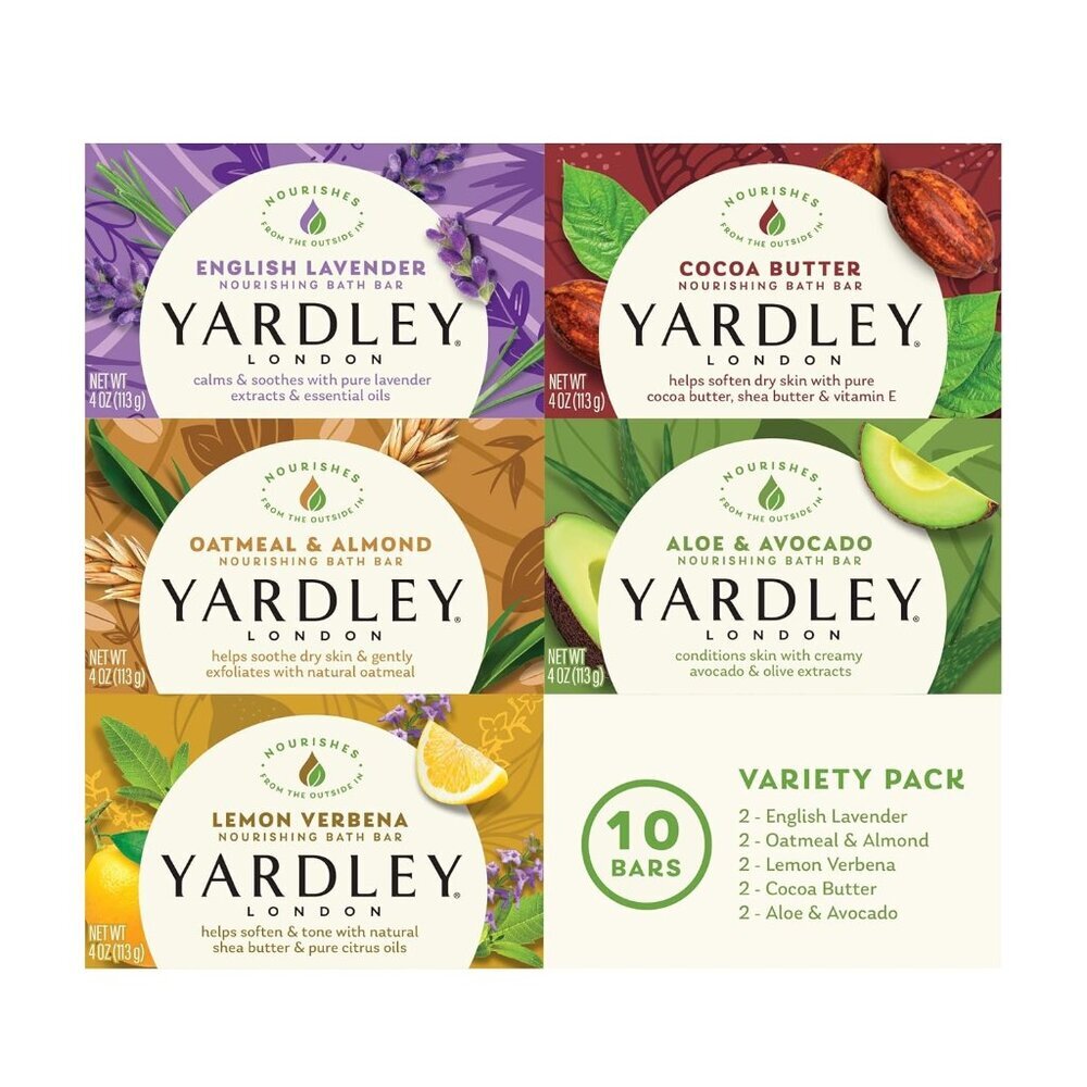 London Soap Bath Bar Bundle - 10 Bars: English Lavender, Oatmeal and Almond, Alo